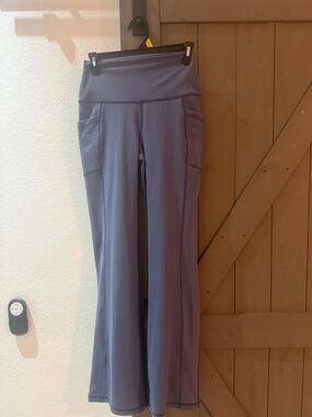 Yogalicious Slate Blue High-Waist Flare Yoga Pants with Side Pockets